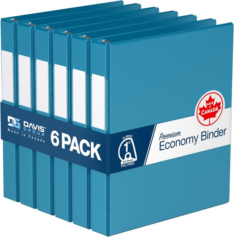 Davis Group Premium Economy 6-Pack 3-Ring Binders for School or Office, D-Ring Binders, 1 Inch, Turquoise - Image 1